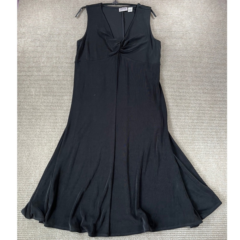 Chicos Travelers Black Slinky Knit Twist Front Sleeveless Midi Dress Size 3